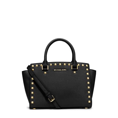 michael kors selma studded medium messenger bag black saffiano